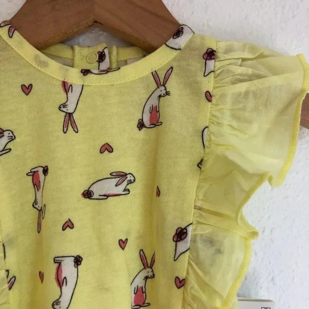 NWT Tucker + Tate pants set yellow flutter sleeve shirt w/ bunnies size 3 months